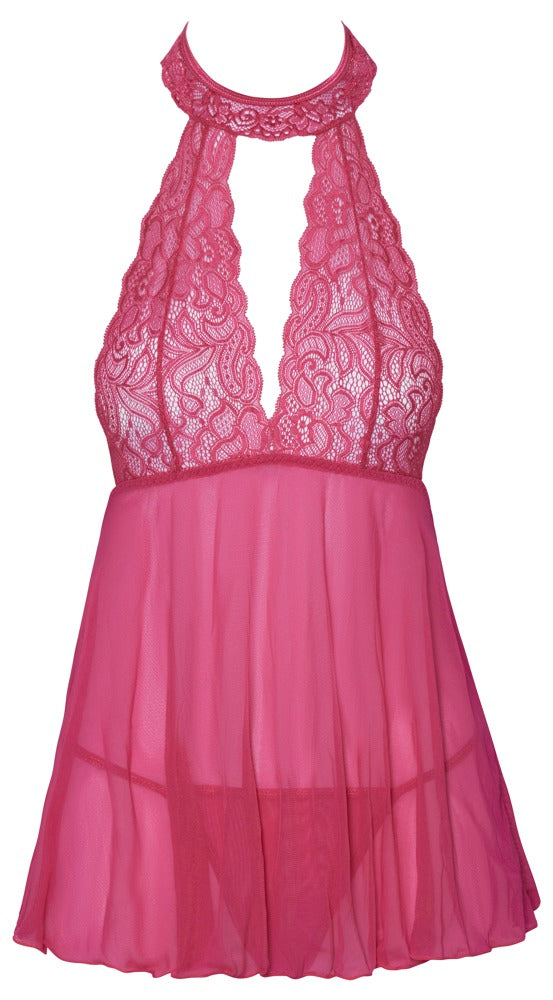 Pinkfarbenes Babydoll aus Spitze und Powernet mit Keyhole-Ausschnitt von Cottelli – Ansicht 7