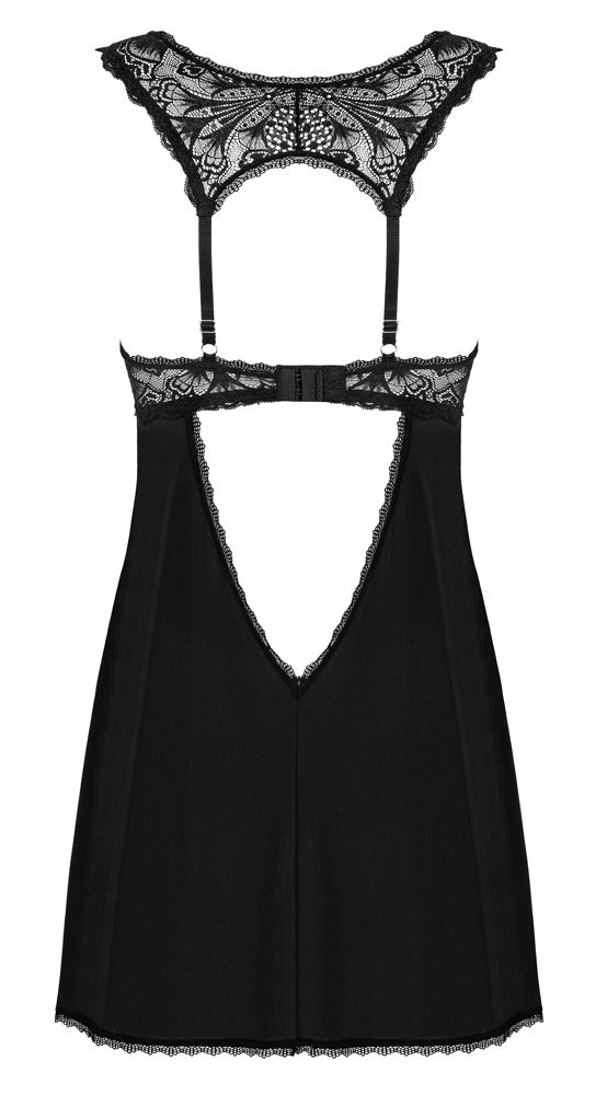 Schwarzes Babydoll Donna Dream aus Mikrofaser und Spitze mit String von Obsessive – Ansicht 5