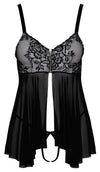 Schwarzes Babydoll-Set aus Powernet mit Reißverschluss und Spitzen-Cups (Ouvert) von Cottelli – Ansicht 8