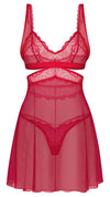 Rotes Set Cupide Desir mit ausgestelltem Babydoll und String von Obsessive – Ansicht 3
