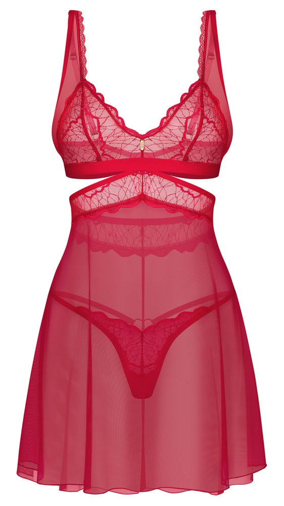 Rotes Set Cupide Desir mit ausgestelltem Babydoll und String von Obsessive – Ansicht 3