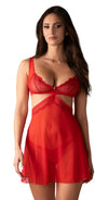 Rotes Set Cupide Desir mit ausgestelltem Babydoll und String von Obsessive