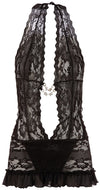 Schwarzes Dessouskleid aus floraler Spitze mit Neckholder und Zierketten von Cottelli – Ansicht 5