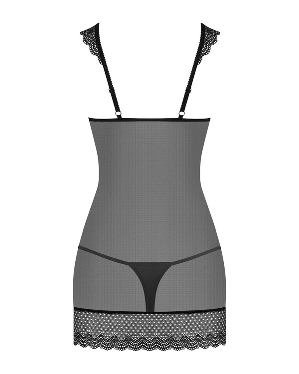 Schwarzes elegantes Dessouskleid mit feinem Spitzenkragen und Formdetails von Obsessive – Ansicht 4
