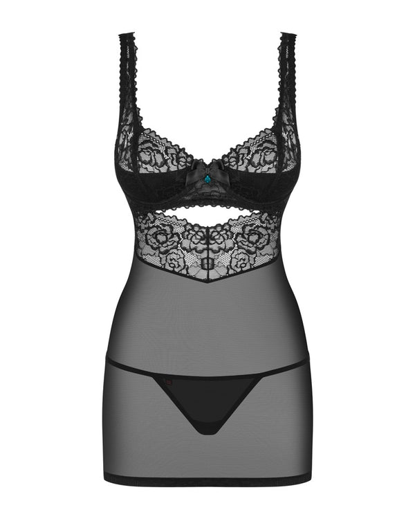 Schwarzes Set mit atemberaubender Chemise und Tanga von Obsessive – Ansicht 3