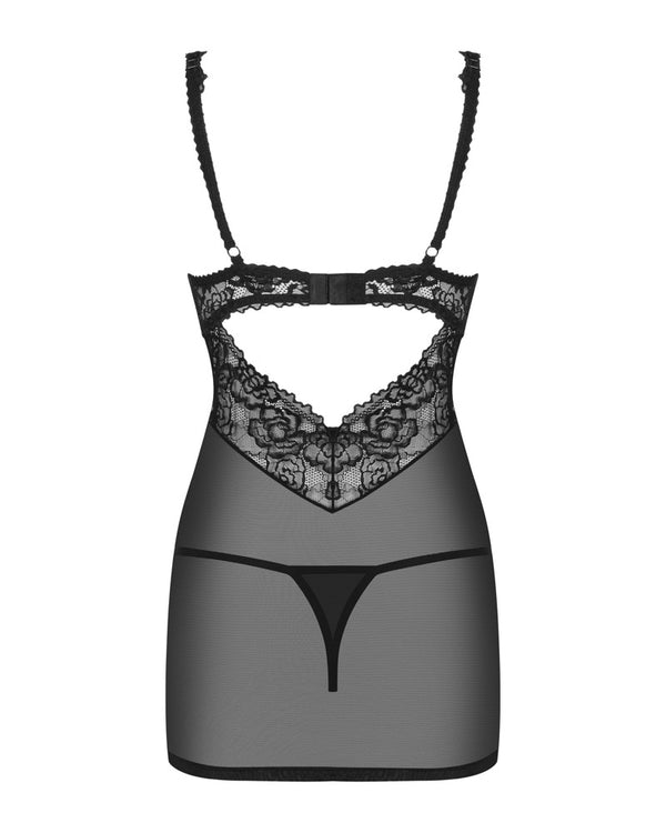 Schwarzes Set mit atemberaubender Chemise und Tanga von Obsessive – Ansicht 4