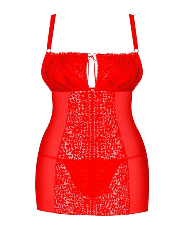Rotes Set Blossmina mit Chemise und Tanga von Obsessive – Ansicht 3