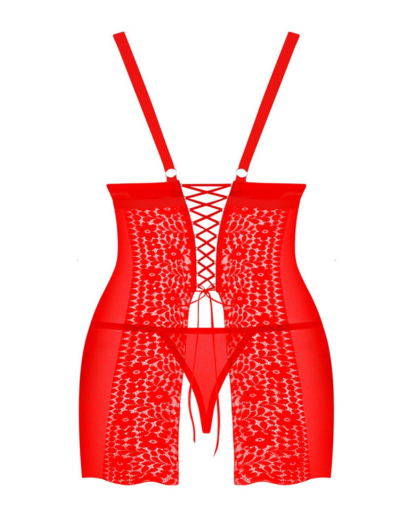 Rotes Set Blossmina mit Chemise und Tanga von Obsessive – Ansicht 4