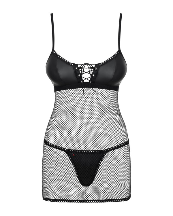 Schwarzes Set Redella mit figurbetonendem Negligé und String von Obsessive – Ansicht 3