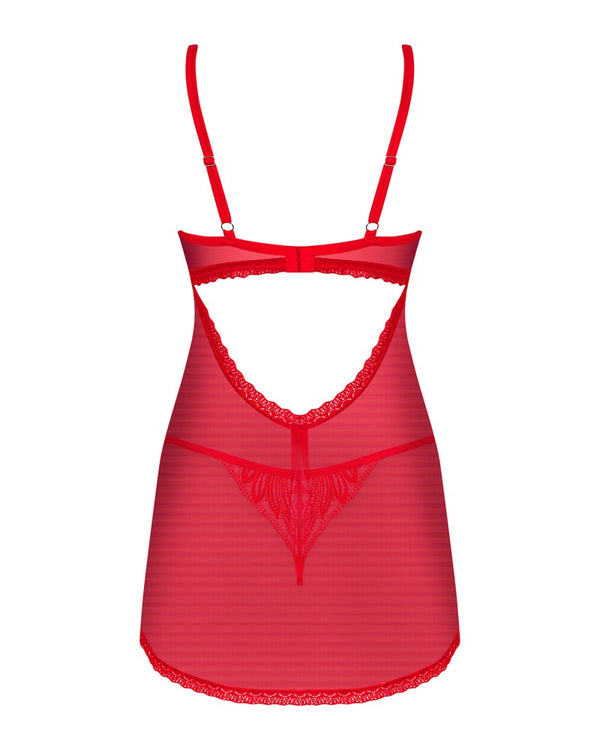 Rotes Set Chilisa mit filigranem Babydoll und Spitzen-String von Obsessive – Ansicht 4