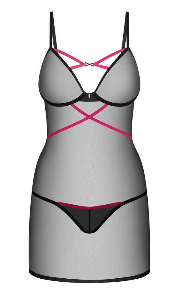 Schwarzes 2-teiliges Set Novenes mit Negligé und String von Obsessive – Ansicht 3