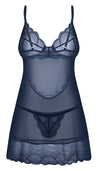 Set Nightly Blue mit kurzem Negligé und String in noblem Blau von Obsessive – Ansicht 4