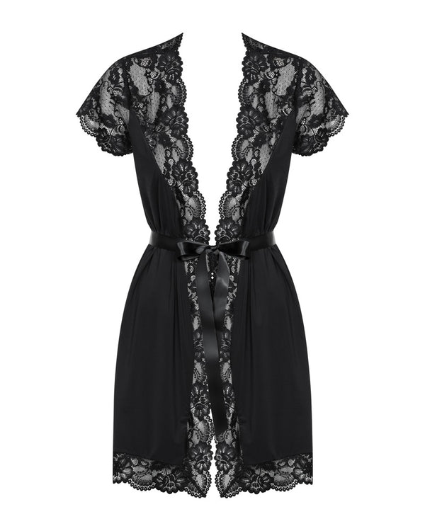 Schwarzer kurzärmeliger Kimono 810-PEI-1 von Obsessive – Ansicht 3