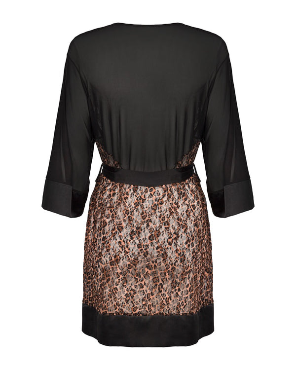 Schwarzer Kimono Allunes mit semitransparentem Leoprint von Obsessive – Ansicht 4