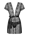 Schwarzes Set Alluria mit kurzem Kimono und String aus Tüll von Obsessive – Ansicht 5