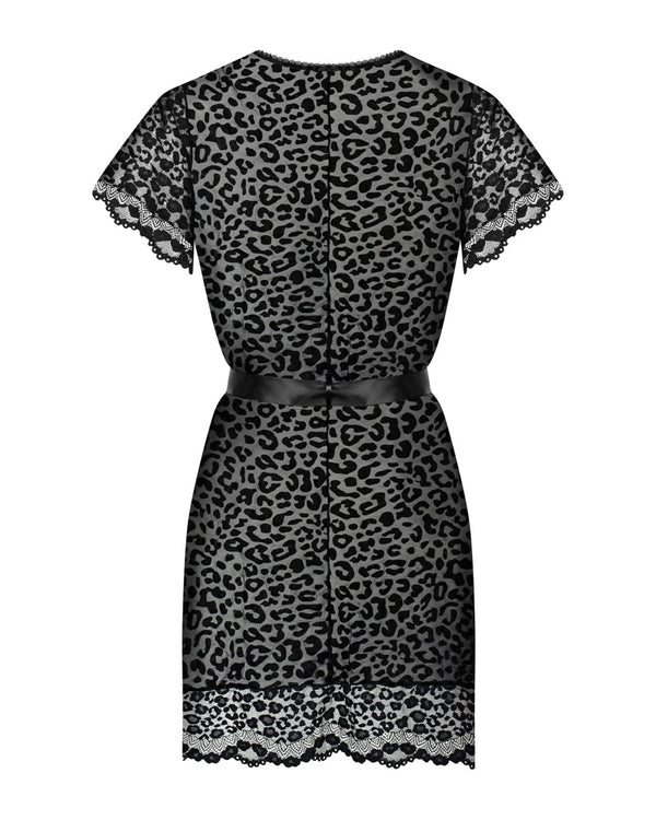 Tiefschwarzes Giully Peignoir mit Leopardenmuster von Obsessive – Ansicht 4