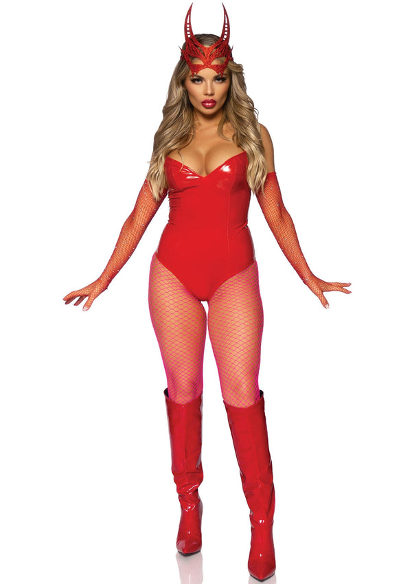 Roter glänzender Vinyl Bodysuit im Fledermaus Design von Leg Avenue – Ansicht 8