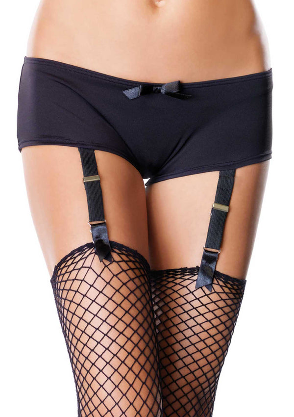 Schwarze elegante Garter Boyshort mit zarter Satin Schleife von Leg Avenue – Ansicht 2