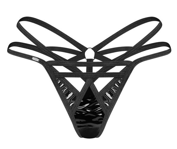 Schwarzer glänzender Lack-String Keira Lise in Riemen-Optik von Obsessive – Ansicht 5