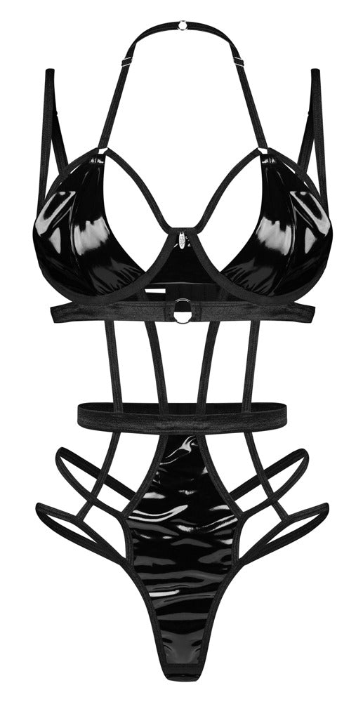 Schwarzer Stringbody Keira Lise in Riemen-Optik mit dekorativen Details von Obsessive – Ansicht 3
