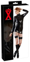 Schwarzes Unisex-Hemd aus Latex mit hohem Kragen und Front-Reißverschluss von Late X