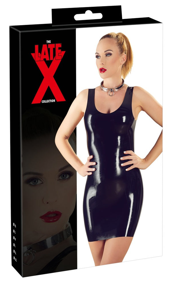 Schwarzes ärmelloses Latex-Minikleid wie eine zweite Haut von Late X
