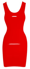 Rotes ärmelloses Latex-Minikleid mit rundem Ausschnitt von Late X – Ansicht 5