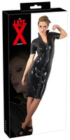 Schwarzes Latex-Kleid in Midi-Länge mit Stehkragen und 2-Wege-Reißverschluss von Late X