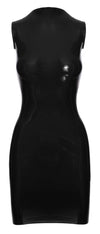 Schwarzes ärmelloses Latex-Minikleid mit Stehkragen und Rücken-Reißverschluss von Late X – Ansicht 6
