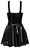 Schwarzes tailliertes Latex-Minikleid mit schmalen Trägern und Swing-Rock von Late X – Ansicht 8
