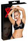Schwarzes Latex-Bustier mit stylischem Dekolleté und Druckknopfverschluss von Late X