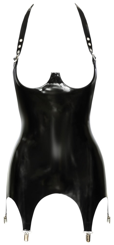Schwarzes busenfreies Latex-Strapshemd mit Cup-Bügeln und Neckholder von Late X – Ansicht 6