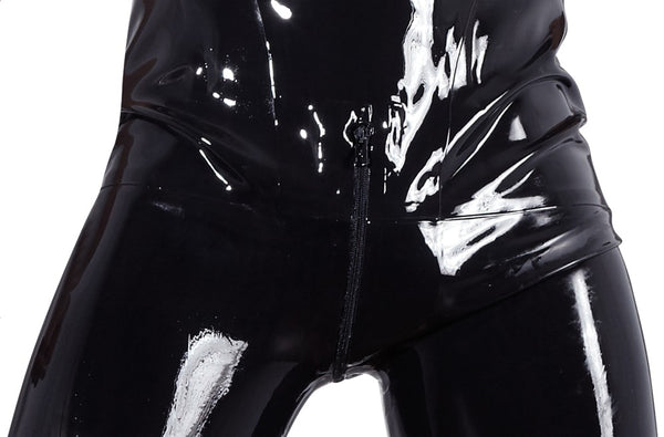 Schwarzer hautenger Latex-Overall mit Schritt-Reißverschluss von Late X – Ansicht 4