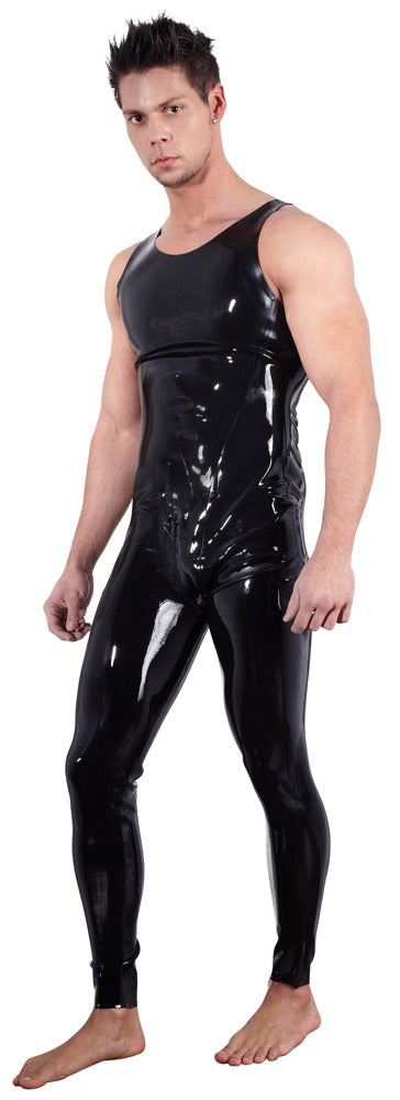 Schwarzer hautenger Latex-Overall mit Schritt-Reißverschluss von Late X – Ansicht 2