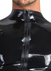 Schwarzes hautenges Latex-Shirt mit Stehkragen und Front-Reißverschluss von Late X – Ansicht 4