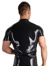 Schwarzes hautenges Latex-Shirt mit Stehkragen und Front-Reißverschluss von Late X – Ansicht 3