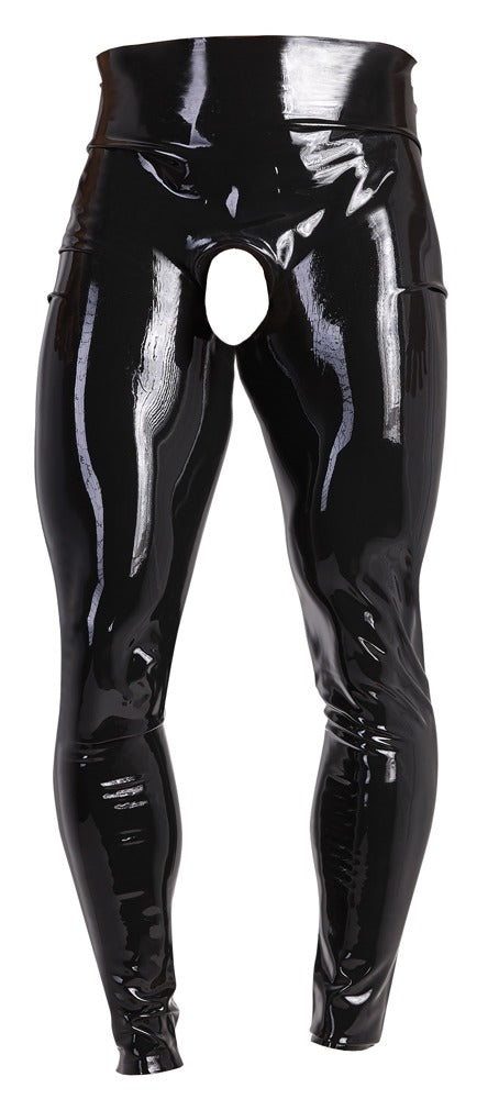 Schwarze hautenge Latex-Leggings mit Showmaster-Öffnung von Late X – Ansicht 4