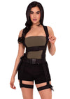 Schwarzes verführerisches Utility Body Harness mit Strumpfhaltern und Taschen von Leg Avenue