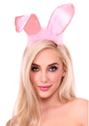 Pinker verspielter Haarreif mit biegsamen Satin Hasenohren und Marabubesatz von Leg Avenue