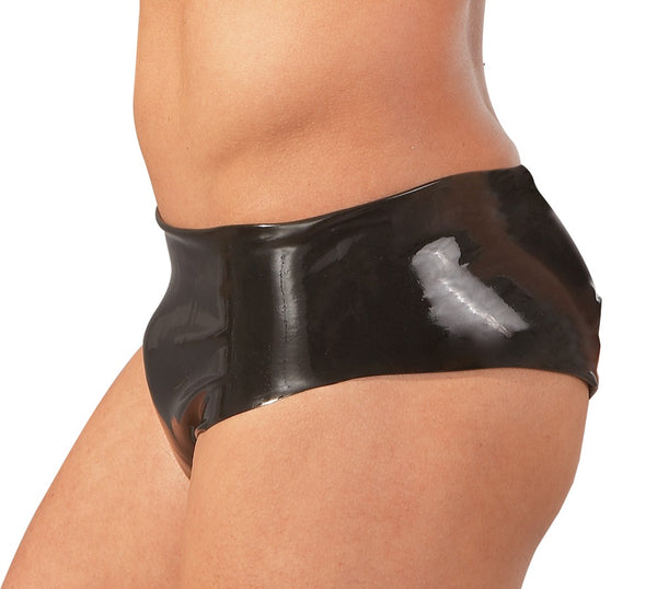 Schwarzer Latex-Slip mit integriertem Anal-Dildo (Ø 4 cm) von Late X – Ansicht 2