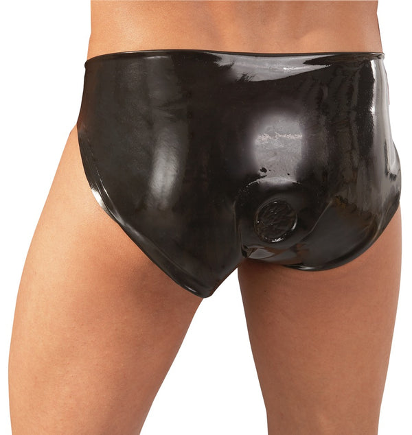 Schwarzer Latex-Slip mit integriertem Anal-Dildo (Ø 4 cm) von Late X – Ansicht 4