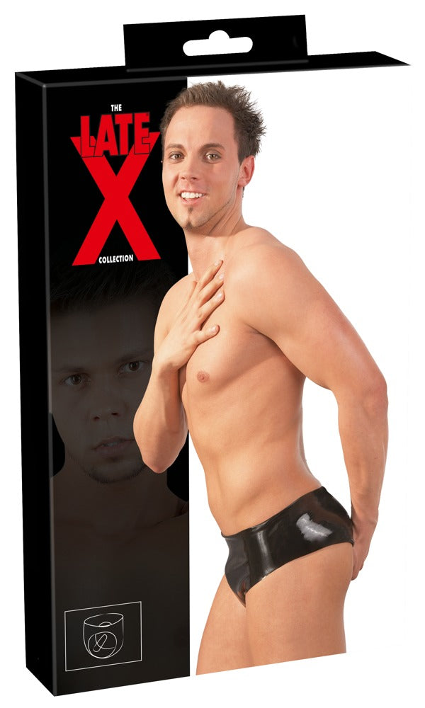 Schwarzer Latex-Slip mit integriertem Anal-Dildo (Ø 4 cm) von Late X