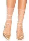 Cremefarbene transparente Socken mit funkelnden Sternen und Monden von Leg Avenue