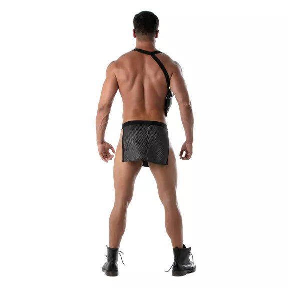 3D Taillenschürze Schwarz-Grau - Sexy Mesh, elastischer Bund | TOF Paris