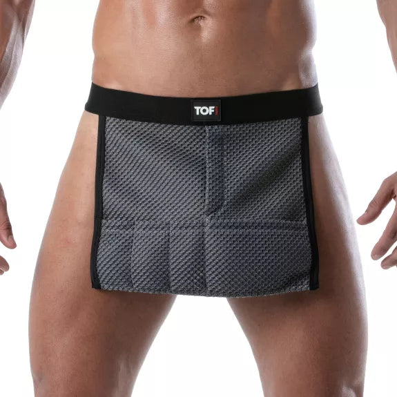 Herrenschürze 3D Mesh Grau - sexy, elastisch & mit Mini-Taschen | TOF Paris