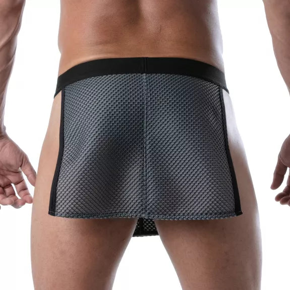 Herrenschürze 3D Mesh Grau - sexy, elastisch & mit Mini-Taschen | TOF Paris