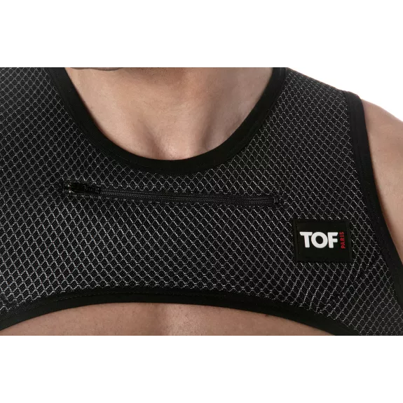 Herren Harness mit 3D-Mesh & Reißverschlusstaschen - Schwarz-Grau | TOF Paris