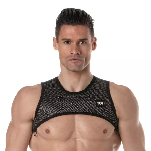 Herren Harness mit 3D-Mesh & Reißverschlusstaschen - Schwarz-Grau | TOF Paris