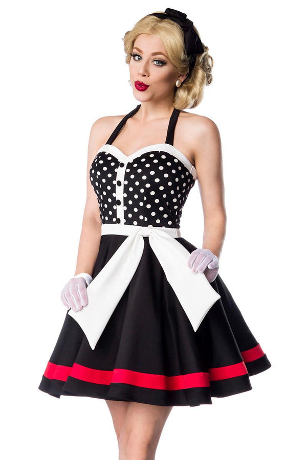 Neckholder Kleid schwarz/weiß/rot | Belsira SALE