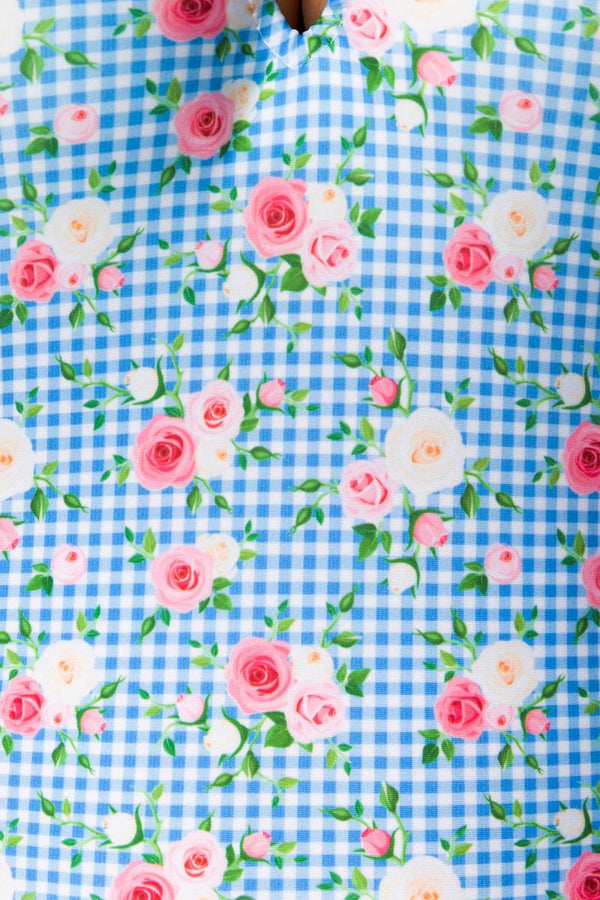 Vintage Badeanzug blau kariert mit Rosenmuster | Belsira SALE
